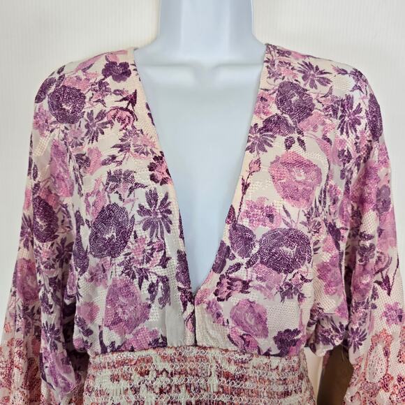 Hemant & Nandita Suki Mini Dress Floral Embroidered Smock Waist White Pink L NWT - Picture 5 of 15